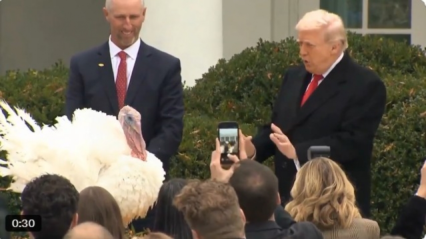 Profitînd de tradiţia graţierii curcanilor de Ziua Recunoştinţei, Donald Trump și-a atacat adversarii politici